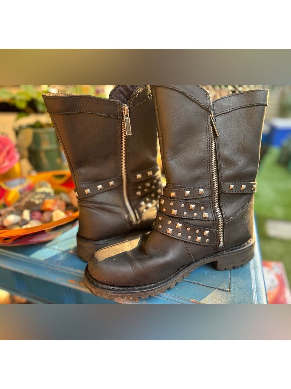 Harley-Davidson Women’s Leather Studded Motorcycle Boots • Size 9M • Biker Punk - Picture 5 of 16